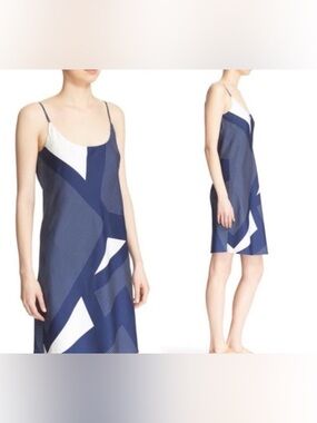 Equipment Navy and White Geometric Slip Dress silk
